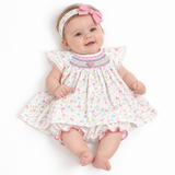 Conjunto Vestido Bebé Niña Beige con Rosado Bordino